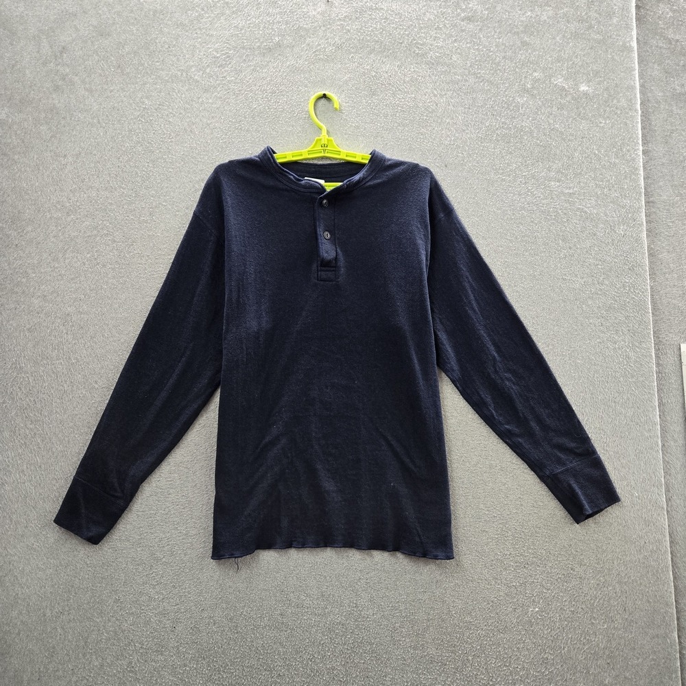 L.L. Bean‎ Men Shirt L REG Navy Cotton Wool Henley Button Long Sleeve